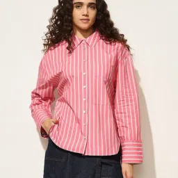 Only Pink Cotton Stripes Shirt-image-71