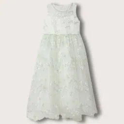 Blue Giraffe Kids White & Green Embroidered Dress-picture-15