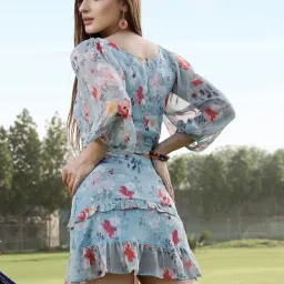 Sera Blue Printed Crop Top With Skirt image 2