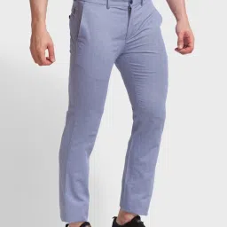 ColorPlus Blue Regular Fit Texture Trousers image 4