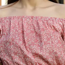 Sera Pink Printed Crop Top With Skirt image 5