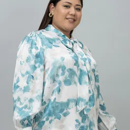 PURYS PLUS Printed Tie-Up Neck Satin Shirt Style Plus Size Top image 2