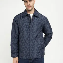 GANT Navy Blue Printed Regular Fit Jacket-image-73