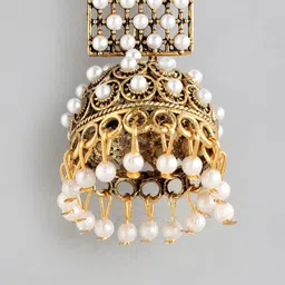 Anouk Gold-Plated Artificial Beaded Dome Shaped Jhumkas image 3