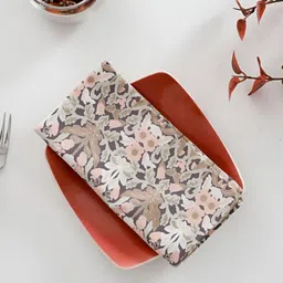 Ratan Cart 6Pcs Brown & Pink Floral Printed Cotton Table Napkins image 2