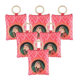 Kuber Industries 6 Pieces Maharani Printed Silk Zip & Handle Clutches-picture-46