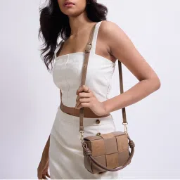 RSVP by Nykaa Fashion Women's Brown Woven Rectangle Top Handle Sling Bag-image-6