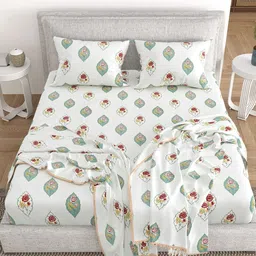 BELLA CASA Off White Ethnic Motifs Cotton 5 Piece Double King Superfine Bedding Set image 4