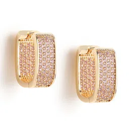Carlton London Oval Shaped CZ-Studed Gold-Plated Hoop Earrings-image-78