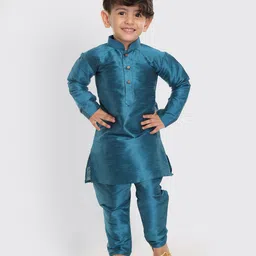 Vastramay Full Sleeves Solid Front Button Closure Kurta & Pajama Set - Blue-picture-18