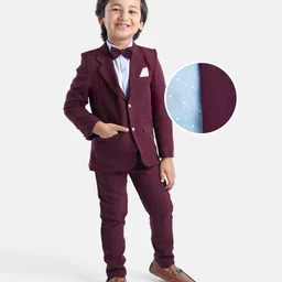 Mark & Mia Full Sleeves Solid Party Suit with Bow Tie - Maroon-picture-17