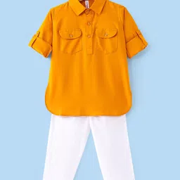 Babyhug Full Sleeves Solid Pathani Kurta & Pyjama Set - Yellow-picture-17