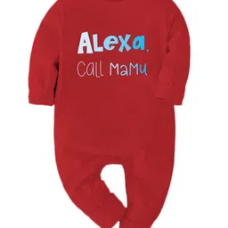 Zeezeezoo 100% Cotton Full Sleeves Alexa Call Mamu Text Printed Romper - Red image 1