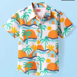 Babyhug Cotton Knit Half Sleeves Shirt With Beach Theme Print - White-picture-25