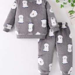Mark & Mia Full Sleeves Winter Wear Night Suit with Puppy Print - Grey-picture-30