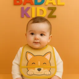 Badal Kidz Baby Plastic Waterproof With Pocket Animal Print Bib- Brown-image-54