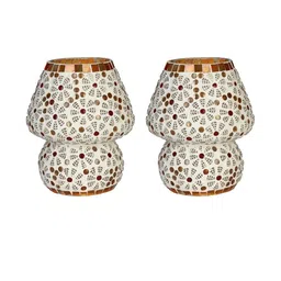 SOMIL Pack of 4 White Printed Glass Cylindrical Shaped Table Lamp image 2