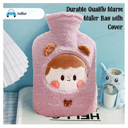 FunBlast Cartoon Design Hot Water Bag with Soft Cover 1000 ML - Purple image 2