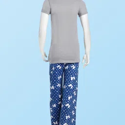 bella mama disney Bella Mama Cotton Knit Half Sleeve Night Suit With Minnie Mouse Graphics - Grey & Blue image 2