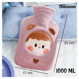 FunBlast Cartoon Design Hot Water Bag with Soft Cover 1000 ML - Purple image 3