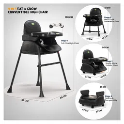 Baybee 4-in-1 Convertible High Chair for Kids | Adjustable Height & Footrest, Feeding Booster Seat with Tray, Wheels & Safety Belt (Nora Black) image 3