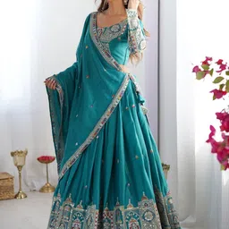DREAM EXPORTER Embellished Mirror Work Ready to Wear Lehenga & Blouse With Dupatta-image-17