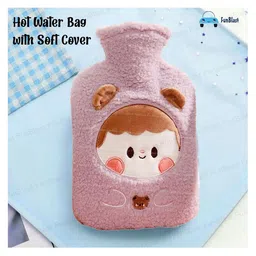FunBlast Cartoon Design Hot Water Bag with Soft Cover 1000 ML - Purple image 4