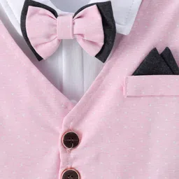 Mark & Mia Full Sleeves Printed Party Romper with Attached Waist Coat & Bow - Pink image 4