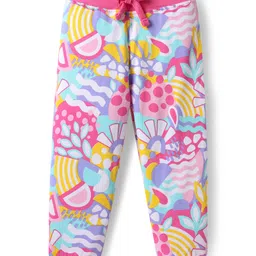 Babyhug Single Jersey Knit Full Length Lounge Pants With Text Print Pack Of 2 - Pink & Light Blue image 4