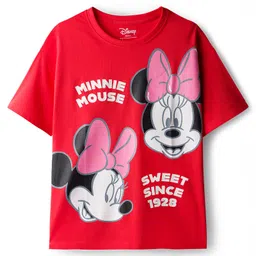 HoneyHap Disney Single Jersey Knit Oversize Drop Shoulder Half Sleeves T-Shirts with Minnie Mouse Graphics Pack of 2 - Red & Pink image 4