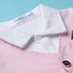 Mark & Mia Full Sleeves Printed Party Romper with Attached Waist Coat & Bow - Pink image 5