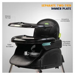 Baybee 4-in-1 Convertible High Chair for Kids | Adjustable Height & Footrest, Feeding Booster Seat with Tray, Wheels & Safety Belt (Nora Black) image 5