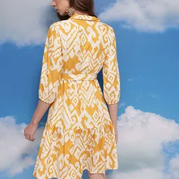 CORSICA Abstract Print Shirt Collar A-Line Dress with Belt image 2