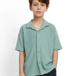 Rare Ones Boys Green Cotton Jacquard Shirt-image-77