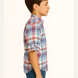 Cavio Boys Blue Cotton Chequered Shirt image 3