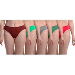 AROUSY Grey & Green Cotton Bikini Panties - Pack Of 5 image 1