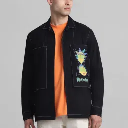 Jack & Jones Jet Black Cotton Regular Fit Printed Shirt image 1