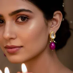 JEWELOPIA Gold-Plated Kundan Studded Teardrop Shaped Drop Earrings image 2