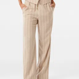 Forever New Taupe Striped Relaxed Fit High Rise Pants image 1