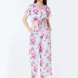 Zink London White & Pink Floral Print Co-Ord Set image 1