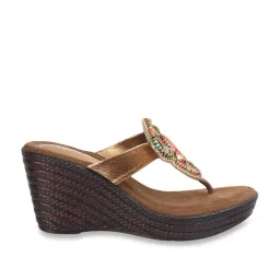 Catwalk Women's Brown Thong Wedges image 1