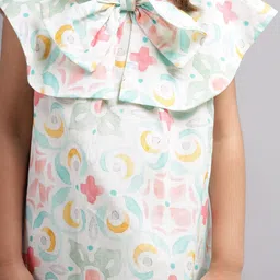 Nature Nook Kids Girls Floral Printed Flutter Sleeve Cotton A-Line Midi Dress image 2