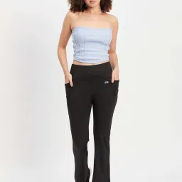 Clovia Blue & Black Regular Fit Top Sports Track Pants Set image 1