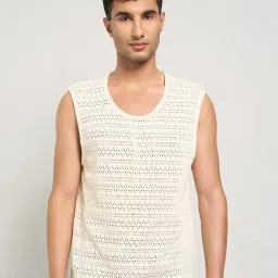 7 Alt By Pantaloons Beige Cotton Relaxed Fit Self Pattern Tank Tee image 1