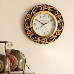 eCraftIndia Blue Crystal Studded Decorative Wooden Handcrafted Wall Clock-picture-11
