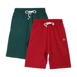 Li'l Tomatoes Kids Green & Wine Cotton Printed Shorts - Pack of 2-image-82