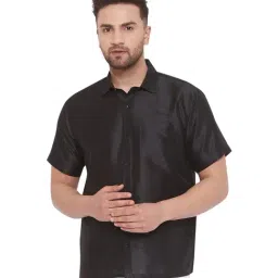 VASTRAMAY Black Straight Fit Self Pattern Ethnic Shirt-picture-10