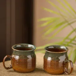 ExclusiveLane 'Amber & Teal' Studio Pottery Coffee Mugs in Ceramic (Set Of 2)-picture-10