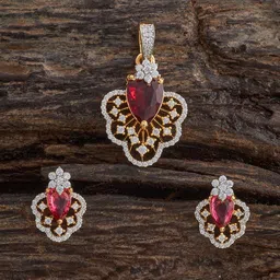 Kushal's Fashion Jewellery Ruby Rhodium Gold-Plated CZ Party Pendant Set-picture-55