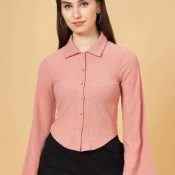 SF Jeans by Pantaloons Peach Self Pattern Crop Shirt image 1